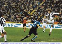 Campionato, 9 novembre 2002: Inter - Udinese 1-2, Vieri segna il gol del momentaneo vantaggio dell'Inter